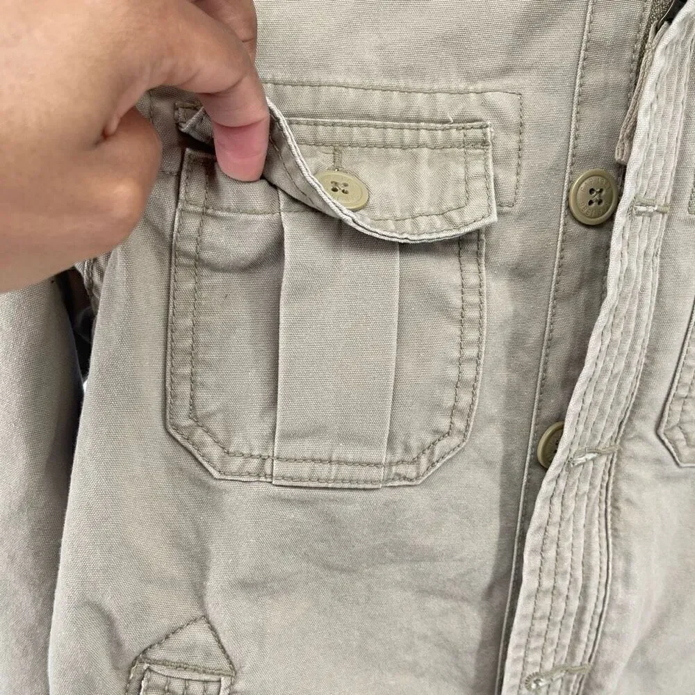 GAP Kids Boy’s Khaki Beige Embroidered Utility Cotton Full Zip Hooded Jacket 8